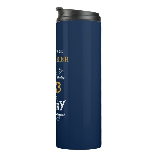 50e verjaardag 1973 Legendary Blue Gold Add Name Thermosbeker (Geroteerd rechts)