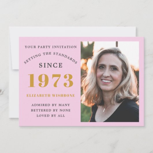 50e verjaardag 1973 Naam Foto Roze grijs Kaart (Voorkant)