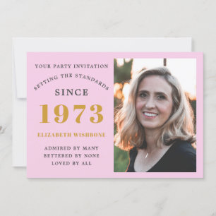 50e verjaardag 1973 Naam Foto Roze grijs Kaart