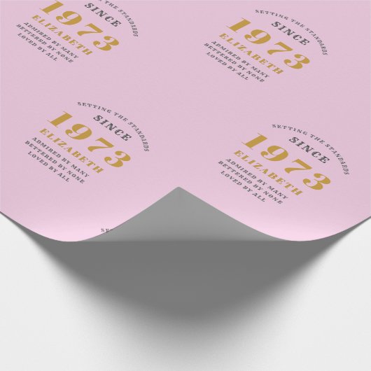 50e verjaardag 1973 Voeg de naam Roze grijs toe Cadeaupapier (Hoek)