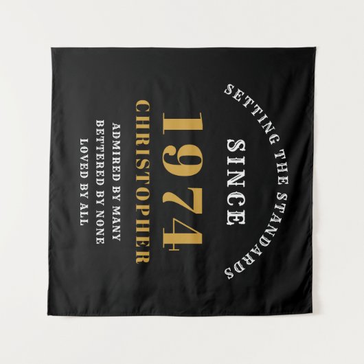 50e verjaardag 1974 Elegant Zwart Goud Chic Wandkleed (Voorkant (horizontaal))