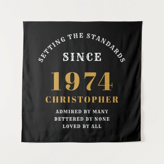 50e verjaardag 1974 Elegant Zwart Goud Chic Wandkleed (Voorkant)