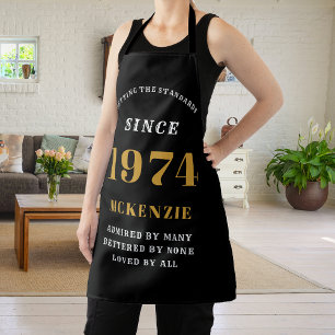 50e verjaardag 1974 Naam Chic Elegant Zwart Goud Schort
