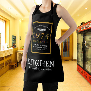 50e verjaardag 1974 Naam Elegant Zwart Goud Chic Schort