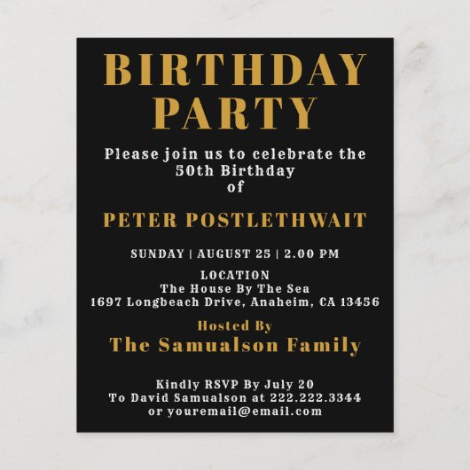 50e verjaardag 1974 zwart goud gepersonaliseerd vo flyer (Achterkant)