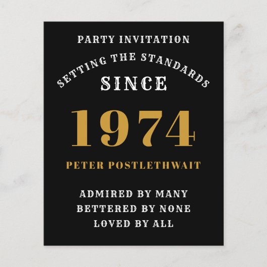 50e verjaardag 1974 zwart goud gepersonaliseerd vo flyer (Voorkant)