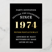 50e verjaardag 1974 zwart goud gepersonaliseerd vo folie uitnodiging (Voorkant)