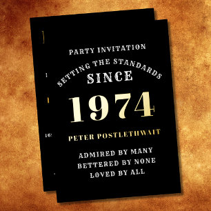 50e verjaardag 1974 zwart goud gepersonaliseerd vo folie uitnodiging