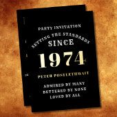 50e verjaardag 1974 zwart goud gepersonaliseerd vo folie uitnodiging
