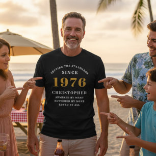 50e verjaardag 1976 Zwart Wit Goud Elegante Naam T-shirt