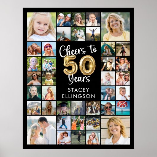 50e verjaardag 39 Photo Collage Hoera voor de jare Poster (Voorkant)