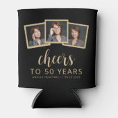 50e verjaardag 3-foto zwart goud script juichen blikjeskoeler (Voorkant)
