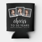 50e verjaardag 3-foto zwart wit script juichen blikjeskoeler (Voorkant)