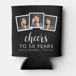 50e verjaardag 3-foto zwart wit script juichen blikjeskoeler