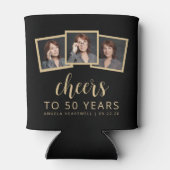 50e verjaardag 3-foto zwart wit script juichen blikjeskoeler (Achterkant)