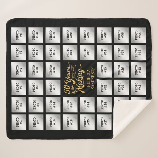 50e verjaardag 44 Fotocollage Zwart en Goud Sherpa Deken (Voorkant (horizontaal))