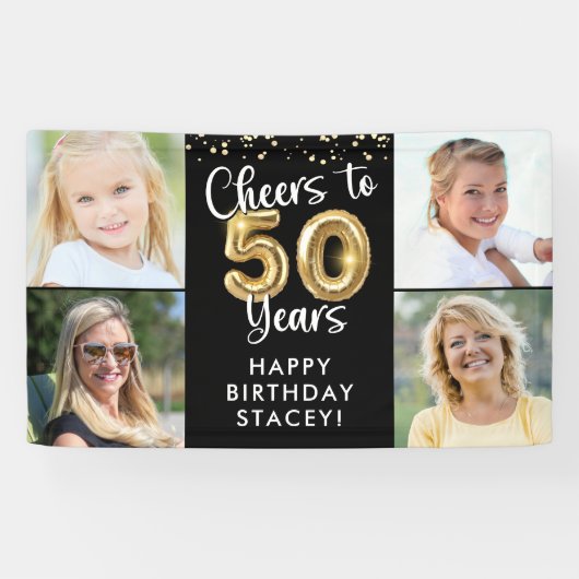 50e verjaardag 4 foto's Proost op 50 jaar Confetti Spandoek (Horizontaal)