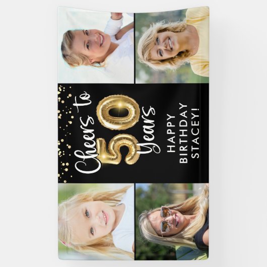 50e verjaardag 4 foto's Proost op 50 jaar Confetti Spandoek (Verticaal)