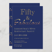 50e verjaardag 50 en de gouduitnodiging van de Fab Kaart (Voorkant / Achterkant)