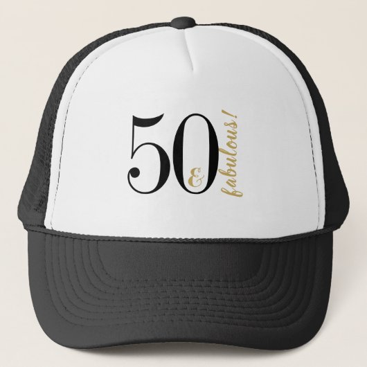 50e verjaardag 50 en Fabulous Black en Gold Trucker Pet (Voorkant)