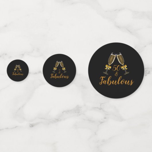 50e verjaardag 50 en Fabulous Black | Faux Gold Confetti (Voorkanten)