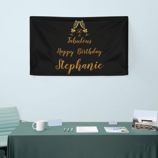 50e verjaardag 50 en Fabulous Black | Faux Gold Spandoek (Beurs)