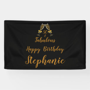 50e verjaardag 50 en Fabulous Black   Faux Gold Spandoek