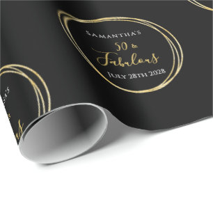 50e verjaardag 50 en Fabulous Black Gold Birthday Cadeaupapier