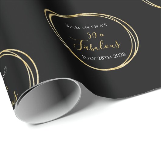 50e verjaardag 50 en Fabulous Black Gold Birthday Cadeaupapier (Rol Hoek)