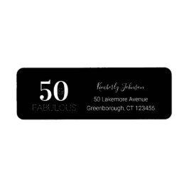 50e verjaardag 50 en Fabulous Black White Birthday Etiket