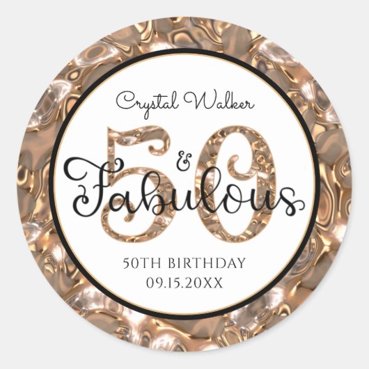 50e verjaardag 50 EN FABULOUS Elegant gepersonalis Ronde Sticker (Voorkant)