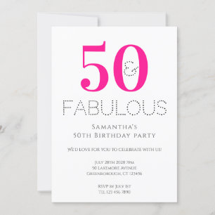 50e verjaardag 50 en Fabulous Hot Pink Party Kaart