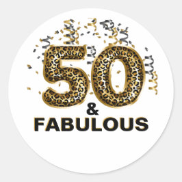 50e verjaardag 50 en Fabulous Leopard Print Ronde Sticker