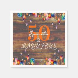 50e verjaardag 50 en Fabulous Lights Rustiek Party Servet