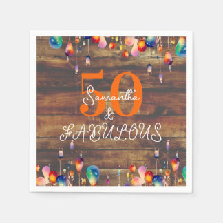 50e verjaardag 50 en Fabulous Lights Rustiek Party Servet