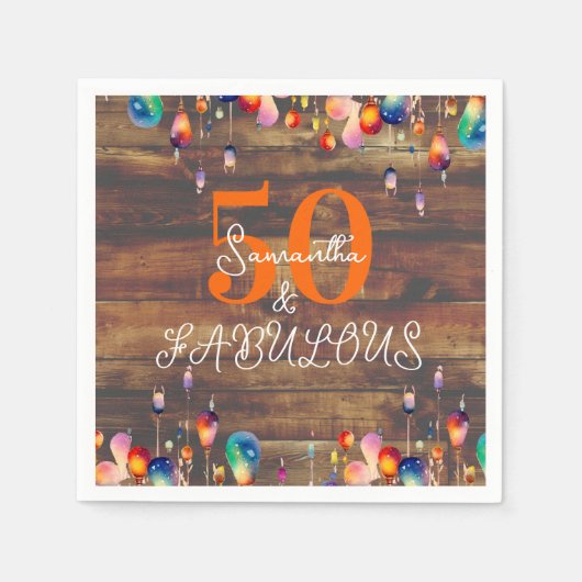 50e verjaardag 50 en Fabulous Lights Rustiek Party Servet (Voorkant)