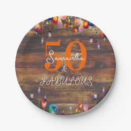 50e verjaardag 50 en Fabulous Rustic Lights Party Papieren Bordje