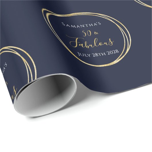 50e verjaardag 50 en fantastische marine gouden ve cadeaupapier (Rol Hoek)