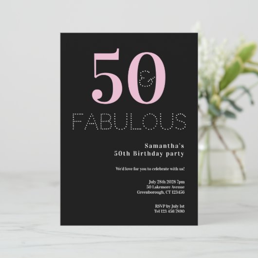 50e verjaardag 50 en fantastische zwarte roze part kaart (Staand voorkant)