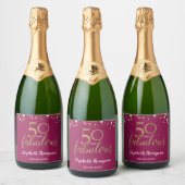 50e verjaardag 50 en geweldige Gold Magenta roze Sparkling Wijnetiket (Flessen)