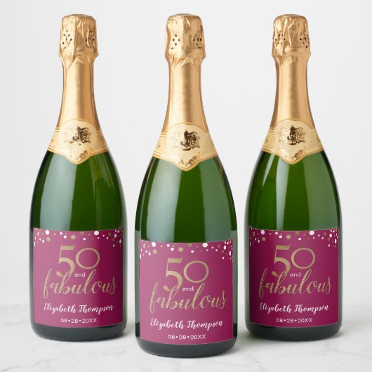 50e verjaardag 50 en geweldige Gold Magenta roze Sparkling Wijnetiket (Flessen)