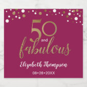 50e verjaardag 50 en geweldige Gold Magenta roze Sparkling Wijnetiket (Enkel label)