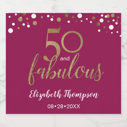 50e verjaardag 50 en geweldige Gold Magenta roze Sparkling Wijnetiket (Enkel label)