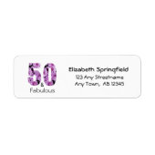 50e verjaardag 50 en Paarse Floral van Fabulous Etiket (Voorkant)