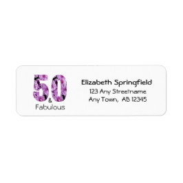50e verjaardag 50 en Paarse Floral van Fabulous Etiket