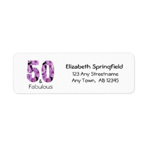 50e verjaardag 50 en Paarse Floral van Fabulous Etiket