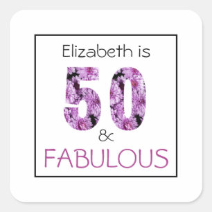 50e verjaardag 50 en Paarse Floral van Fabulous Vierkante Sticker