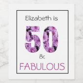 50e verjaardag 50 en Paarse Floral van Fabulous Wijn Etiket (Enkel label)