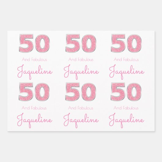 50e verjaardag 50 en verbluffend meisje roze glitt inpakpapier vel (Voorkant 2)