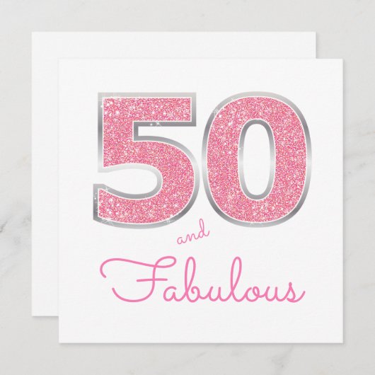 50e verjaardag 50 en verbluffend meisje roze glitt kaart (Voorkant / Achterkant)